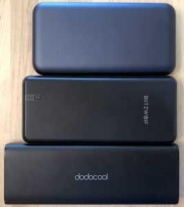 Top to bottom: ZMI QB820, BlitzWolf BW-P8 45W 20000, and dodocool 20100 45W Type-C PD.