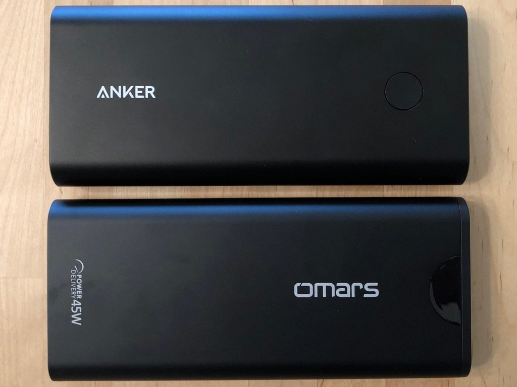 Top: Anker PowerCore+ 26800 PD. Bottom: Omars PowerSurge 20000 45W USB-C PD.