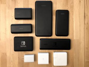 Chargers used to test power draw of the Nintendo Switch