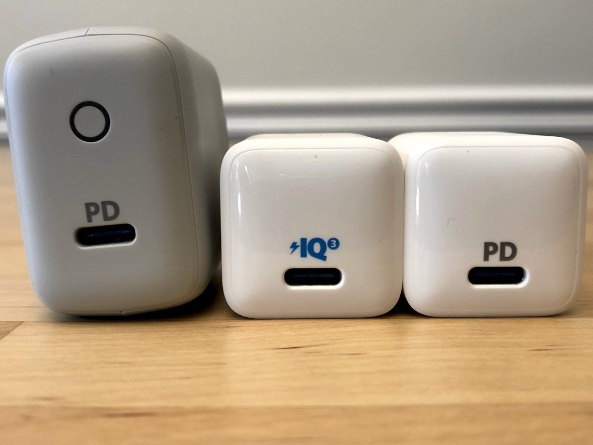 From left to right: Anker PowerPort PD 1, Anker PowerPort III Nano, Anker PowerPort PD Nano