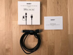 AUKEY CB-BAL5 3-in-1 USB Cable box and contents