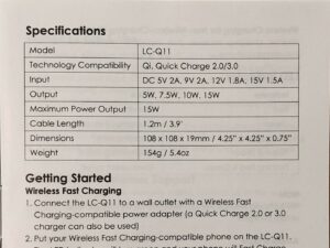 AUKEY LC-Q11 Graphite Podium Wireless Fast Charger specs
