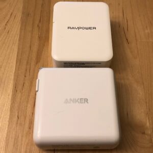 Top: RAVPower Super-C 36W Type-C & USB Dual Ports. Bottom: Anker PowerPort II PD. Top: RAVPower Super-C 36W Type-C & USB Dual Ports. Bottom: Anker PowerPort II PD.