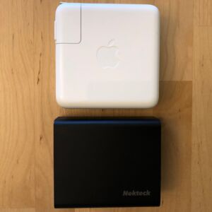 Top: Apple 61W USB-C Power Adapter. Bottom: Nekteck 60W USB-C PD. Top: Apple 61W USB-C Power Adapter. Bottom: Nekteck 60W USB-C PD.