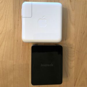 Top: Apple 61W USB-C Power Adapter. Bottom: Inateck 60W PD USB-C. Top: Apple 61W USB-C Power Adapter. Bottom: Inateck 60W PD USB-C.