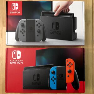 Top: Original Nintendo Switch box. Bottom: New (2019) Nintendo Switch box. Compare Nintendo Switch Model Boxes, Front