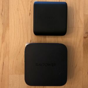 Top: AUKEY PA-B3 Omnia Mix 65W Dual-Port PD. Bottom: RAVPower PD Pioneer 61W 2-Port USB-C. Top: AUKEY PA-B3 Omnia Mix 65W Dual-Port PD. Bottom: RAVPower PD Pioneer 61W 2-Port USB-C.
