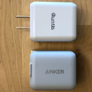 Top: Quntis PD Fast Charger and Cable. Bottom: Anker PowerPort PD 1. Top: Quntis PD Fast Charger and Cable. Bottom: Anker PowerPort PD 1.