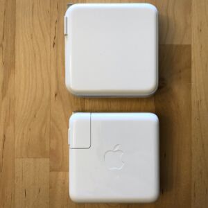 Top: ZeaLife 87W USB-C PD. Bottom: Apple 61W USB-C Power Adapter. Top: ZeaLife 87W USB-C PD. Bottom: Apple 61W USB-C Power Adapter.