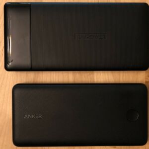 Top: RAVPower PD Pioneer 20000 18W. Bottom: Anker PowerCore Essential 20000 PD. Top: RAVPower PD Pioneer 20000 18W. Bottom: Anker PowerCore Essential 20000 PD.